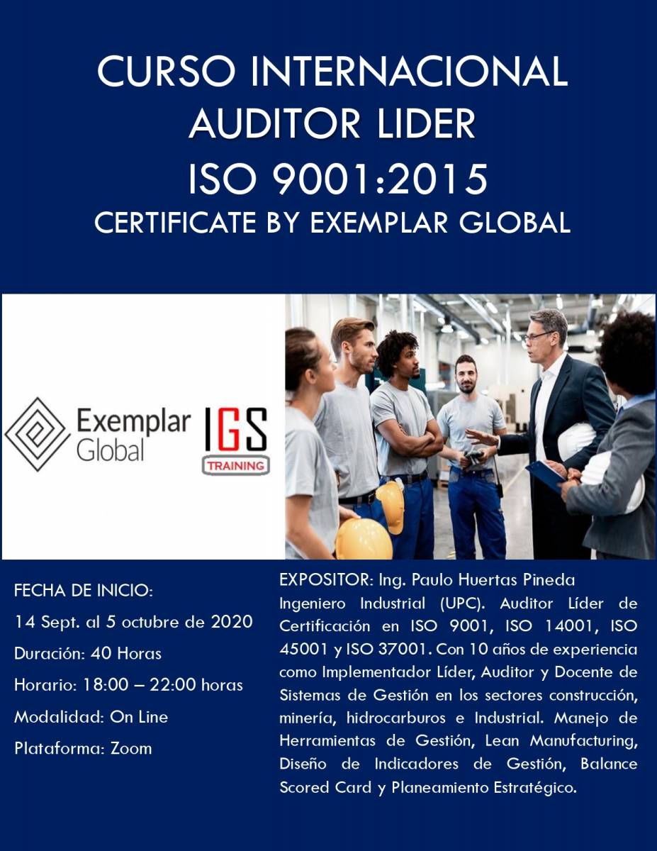 Curso Internacional Auditor Lider ISO 9001:2015